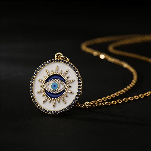 Cmoonry Evil Eye Necklace 14K Gold Plated 17.7+2" O Chain Necklace Lucky Blue Eye Gift (20886) #TOP4