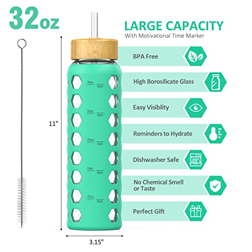 Glass Water Bottles with Lids and Accessories - Motivational Tumbler for Users