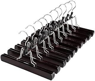 HOUSE DAY Wooden Pants Hangers 10 Pack Non Slip Wood Skirt Hangers Wood Jeans/Slack Hanger with 360° Swivel Hook - Pants Clip Hangers for Skirts, Slacks - Clamp Hangers (Brown)