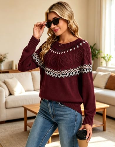 Image of Women's Vintage Fair Isle Pullover Sweater Lightweight Knit Tops