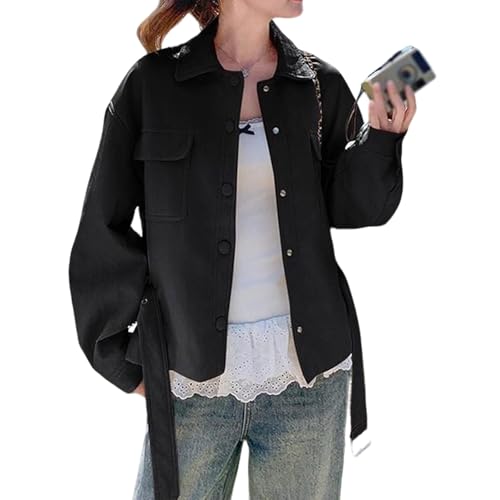 Chaqueta de cuero con solapa elegante de tacto suave para mujer