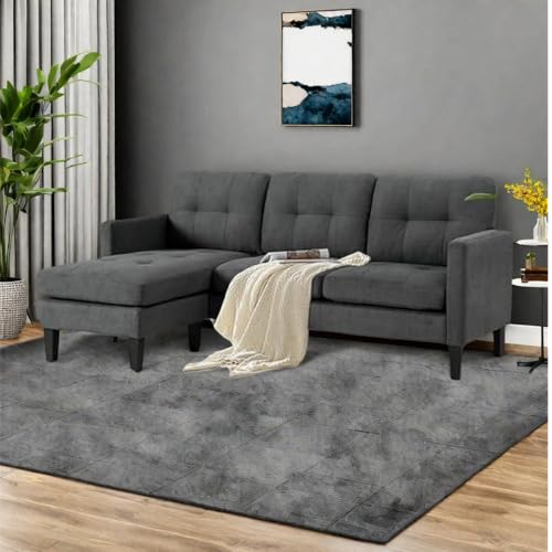 Trygoal L Shaped Sectional Sofa, Sleeper Sofa with Movable Ottoman, Lounge Sectional Compact Couch for Apartment & Small Space, Small Couch for Living Room, Dark Gray