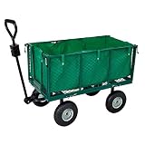 WERKA PRO - Chariot de Jardin avec Essieu directionnel-Remorque de Transport 4 Roues avec Bâche Amovible et Panier Métallique-300 Kg-111cm x 51cm x 72 cm-Vert