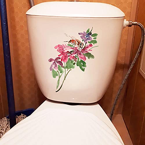 Autocollant De Toilette 16.5X23.1CM Aquarelle Fleur Abeille Creative Stickers Muraux WC Décor Salle De Bains Decal