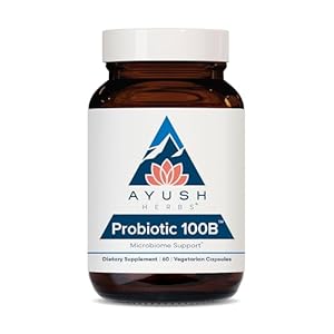 Ayush Herbs Probiotic 100B – Probiotics for Women, Probiotics for Men, Prebiotics and Probiotics for Digestive Health, Gas Relief, Gut Microbiome Balance – 60 Vegetarian Capsules (1 Count)