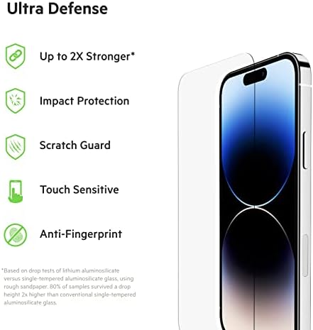 Belkin UltraGlass iPhone 14 Pro Screen Protector, AntiMicrobial-Treated, Easy Bubble Free Application with Included Installation Guide Tray, 9H Hardness Tested