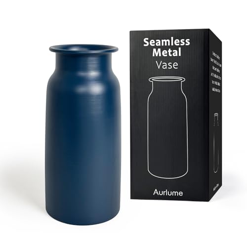 Vase en Métal Bleu Marine Moderne, Vase à Fleurs de 27,5 cm de Haut, sans Soudure et Étanche, Vase Décoratif Incassable pour Salon, Bureau et Entrée