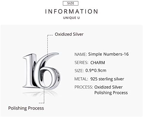 16,20,30 Number Charms 925 Sterling Silver Charm Beads Fit Pandora Charm Bracelets,for Birthday/Anniversary (16) - Image 2