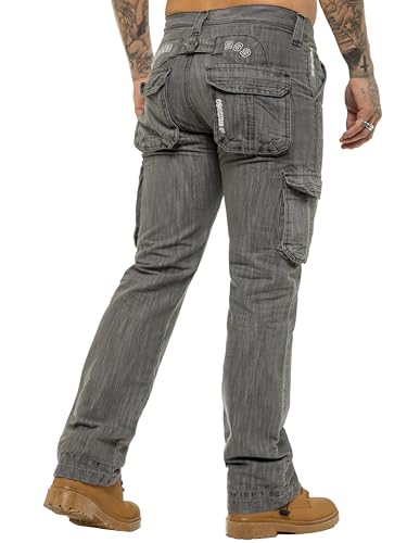 989Zé ENZO Mens Cargo Combat Jeans Loose Fit Casual Denim Pants2
