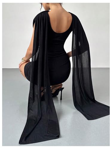 Image of RoseSeek Women's Elegant Formal Bodycon Cocktail Cape Sleeve Mini Dress