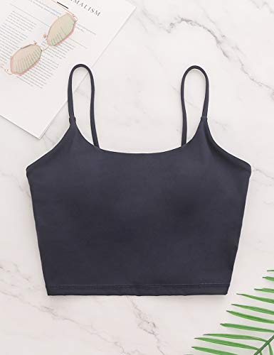 Longline Sports Bra Workout Crop Tank Tops for Women Strappy Padded Yoga Camisole High Impact Navy Blue - Thumbnail 4