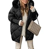 Genérico Plumiferos Mujer Abrigos De Pelo Sintetico Abrigo para Uso Casual Y Laboral Abrigos De Plumas Largo Midi Cazadora para Senderismo Plumifero Casual con Capucha Negro S