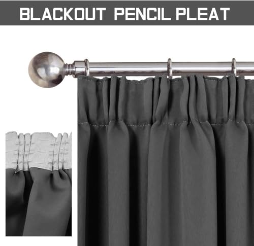 Aspire Homeware Grey Blackout Curtains for Bedroom - Pencil Pleat Black Out Living Room Curtains 46 x 54 inch Drop Super Soft Thermal Insulated Short Kitchen Curtain Pair Panel with Tiebacks - Image 3