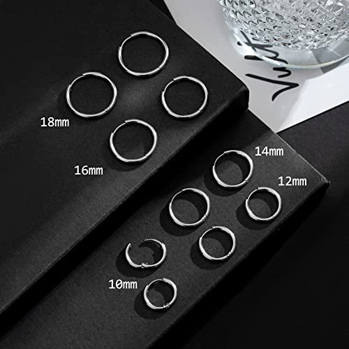 5 Pairs 316L Surgical Stainless Steel Small Hoop Earrings Set Hypoallergenic Earringendless Small Silver Hoop Earrings For Women Men Girls(10Mm/12Mm/14Mm/16Mm/18Mm) #TOP5
