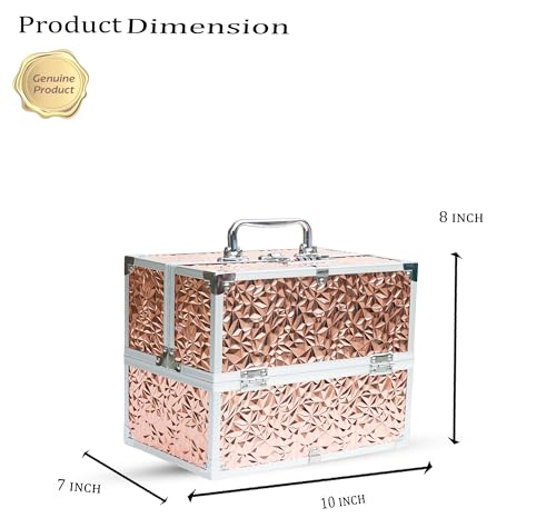 Image of Adson Professional Makeup Box Cosmetics Case Jewelry Organiser Vanity Make Up Storage Box Beauty Train Case Lockable with Keys (Diamond Glow Rose Gold)