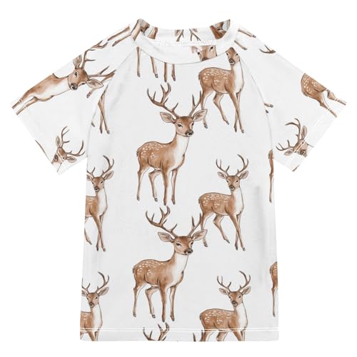 Boy Bathing Suit Short Sleeve Teen Rash Guard Swimsuit 3T Funny Rock Deer White