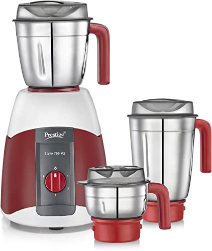 Prestige Plastic Stylo V2 750 Watts Mixer Grinder With 3 Jars (Red)