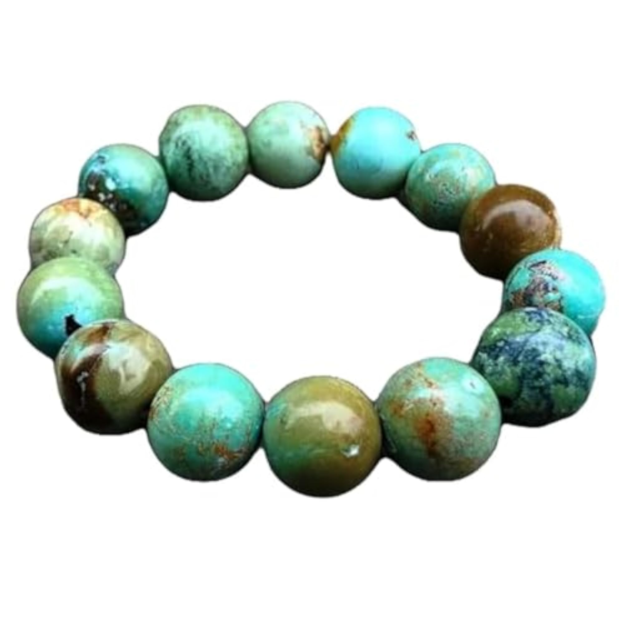 Natural American Spiderweb Turquoise 14mm Smooth Cut Beads Stretch Bracelet, Unisex