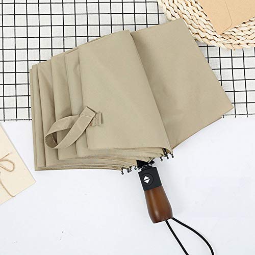WENYC Solid Wood Folding Umbrella, Retro Gentleman Hitting Automatically Open Sun Umbrella, Suitable for Men's Travel Walking Business tan