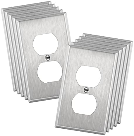 ENERLITES Duplex Receptacle Metal Wall Plate, Stainless Steel Switch Outlet Cover, Size 1-Gang 4.50" x 2.76", 7721-10PCS, 430, UL Listed, Silver (10 Pack), 10 Count