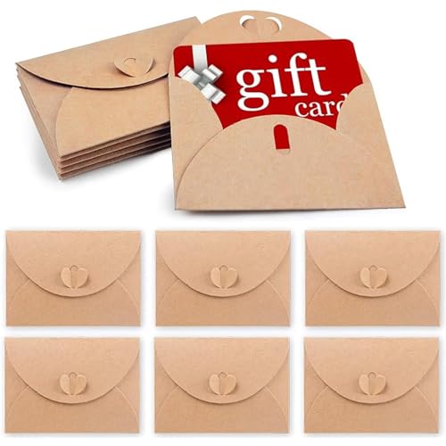 HANSGO 100PCS Mini Gift Card Envelopes, 4 x 2.8 Inch Gift Card Holders with Heart Clasp for Mother's Day, Wedding, Birthday, Baby Shower, Graduation, Business Cards