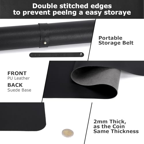 Leather Desk Mat, Large Mouse Mat, Non-Slip Desk Pad Desk Protector Mat, Waterproof PU Leather Laptop Mat Table Mat Desk Writing Pad for Office and Home (Black,23.6" x 13.7") - Image 5