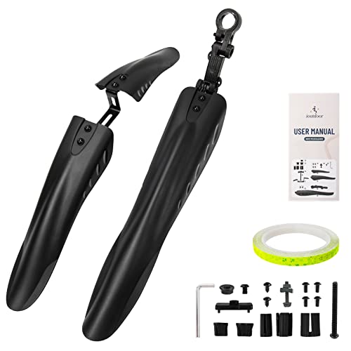ioutdoor Fahrrad Schutzbleche Set mit 8M DIY Reflektierendem Klebeband, 2-Teilig Verstellbarem Verdicken MTB Schutzbleche Vorne und Hinten, für MTB Citybike 20", 22", 24", 26" Räder (Neues Schwarz)