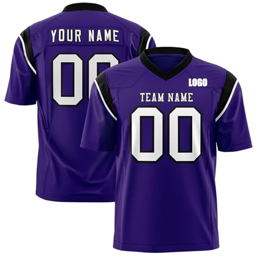 American Football Trikot Personalisiert mit Name/Nummer/Logo American Football Bekleidung Trikot T-Shirt für Herren Damen Erwachsene Kinder (Lila-3)