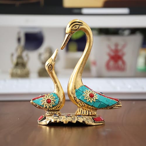Image of KridayKraft Love Birds Swanset Pair of Kissing Duck Metal Statue,Love for Romantic Gift to Boyfriend,Girlfriend,Decor Your Home,Office,Showcase,Animal Showpiece Figurines. (Stone)