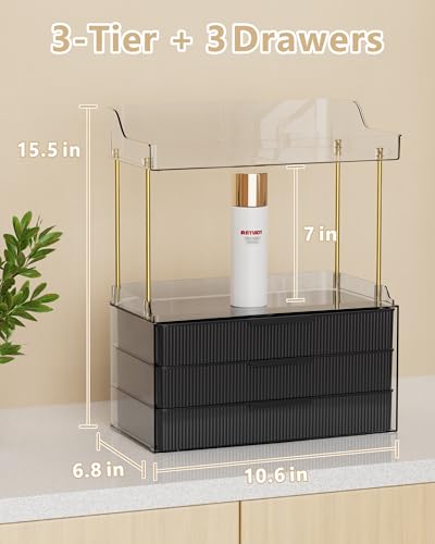Image of Anylady Bathroom Organizers and Storage, Makeup Organizer (Sturdy Durable Attractive), Ideal for Vanity, Countertop, Counter, Perfume, Skincare, Cabinet, Cosmetic, Dresser Organizer (deep black)