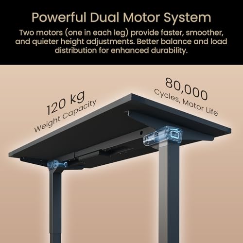 Image of Dual Motor 3 Stage Electric Height Adjustable Standing Desk Table| 120KG Wt Cap| 3 Year Warranty| Fit 47 inch-71 inch Tabletop| Cable Management, Headphone & Cup Holder (BK Frame Only | No Tabletop)