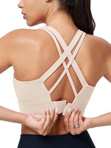 Sports Bras for Women High Support, High Impact Running Criss Cross Strappy Bra Crop Top, Molded Cup, Hook and Eye Closure