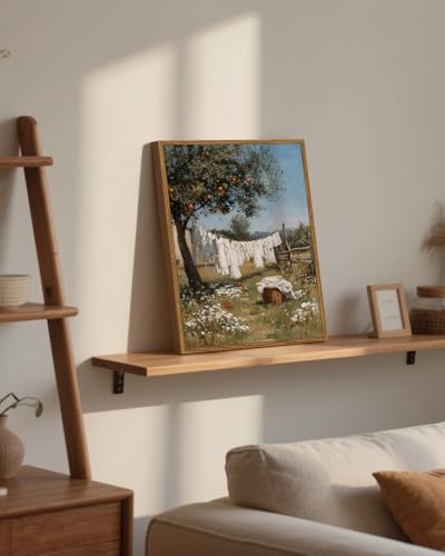 Image of ARPEOTCY Vintage Framed Canvas Wall Art, 12x16inch, Farmhouse Laundry Wall Decor, Country Art Prints Home Decorations, Country Landscape Paintings for Summer Laundry Room Shelf Decor