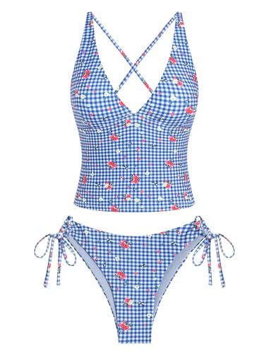 ZAFUL Women's Tankini Set V Neck Tummy Control Floral...