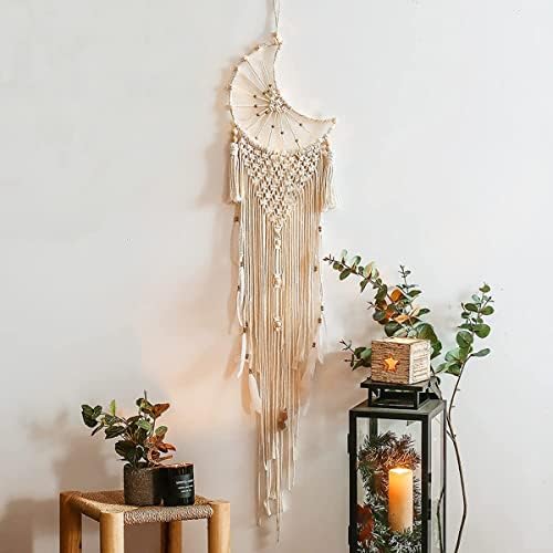 Weldomcor Acchiappasogni Tradizionale Macrame Arazzo da Parete Fatto a Mano Woven Tappezzeria Cattura Sogni Boho Decorazione Casa Salotto Camera da Letto Matrimonio Muro, 110cm