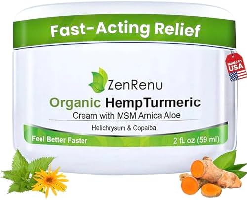 Zenrenu Organic Hemp Turmeric Joints & Muscle Cream with Arnica, ...