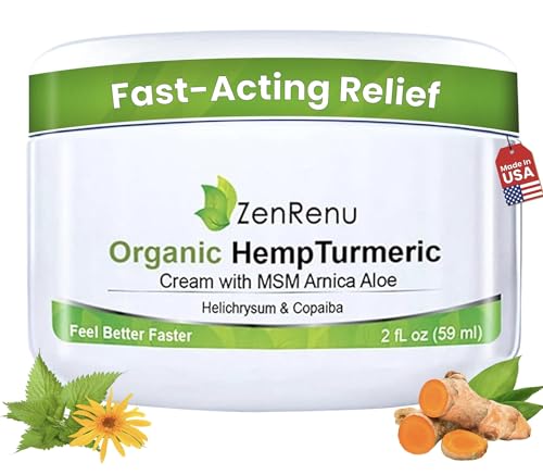 Zenrenu Organic Hemp Turmeric Joints & Muscle Cream with Arnica, ...
