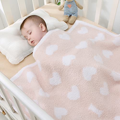 Image of BOBOYOYO Plush Baby Blankets for Newborn Girls Boys Heart Soft Fuzzy Warm Swaddle Receiving Blanket 30 x 30 Polyester Toddler Blanket for Crib Stroller Nursery Pink