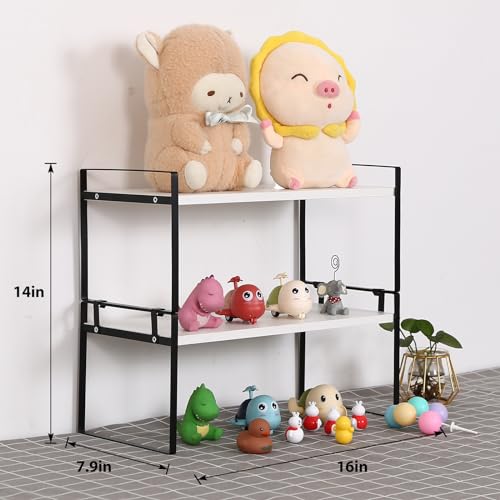 Image of Desk Shelf Organizer for Top of Desk, Detachable 2 Tier Desktop Bookshelf, Wooden Desk Shelves Storage Rack, Small Desktop Shelf for Office Home Dorm, Tabletop Desk Organizer Stand (White+Black)