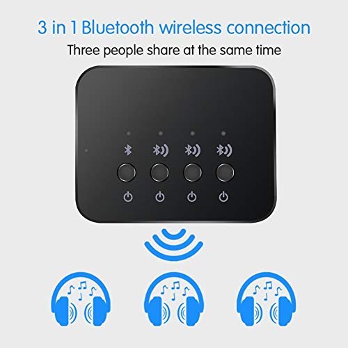 Adaptador de audio Bluetooth, Adaptador de audio estéreo inalámbrico de 1 entrada y 3 salidas Dispositivo para compartir música Bluetooth 4.0 Divisor de audio de 3,5 mm, Conexión por cable/inalámbrica