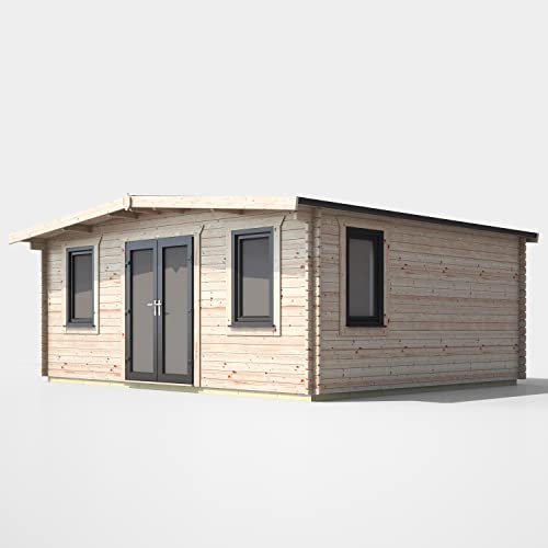 Powersheds High Grade Premium Apex Chalet Log Cabin with Double Door, EPDM Rubber Roofing, Door & Window Flexibility, made from Extra Thick Timber & Toughened Glass (Central Orientation Door)