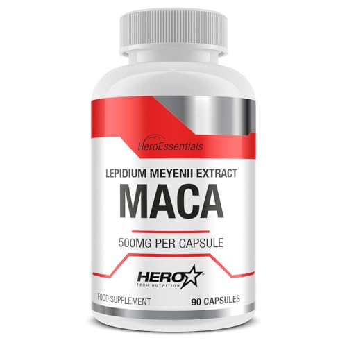 HERO TECH | MACA 90 caps. | Extracto de raíz de maca | cápsulas de alta concentración, aumenta la energía, mejora el rendimiento físico y equilibra las hormonas de manera natural | Sin OGM