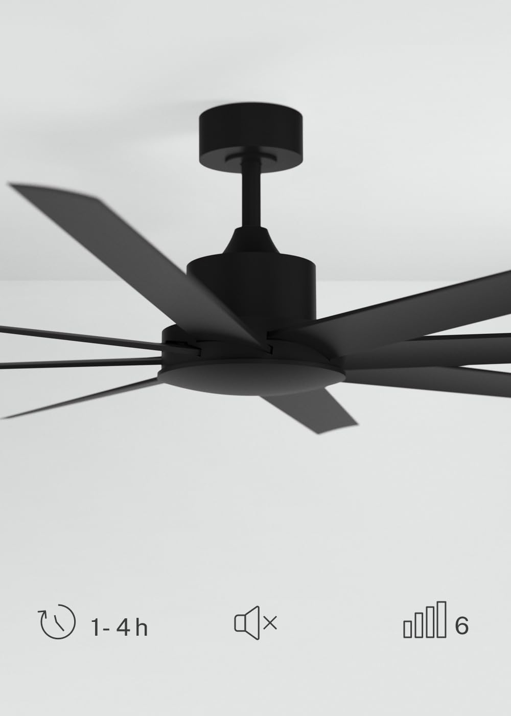 CREATE / WIND INDUSTRIAL XXL/Ventilatore da soffitto nero con telecomando / 40W, Silenzioso, Ø183 cm, 6 velocità, programmabile, funzione estate-inverno