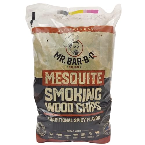 Mr. Bar-B-Q Mesquite Wood Smoker Chips, 100% All Natural Mesquite Wood Smoking Chips for Smokers, Works on Any Heat Source, Traditional Spicy Flavor for Backyard BBQ, Grilling & Camping (1.8 Lb Bag)