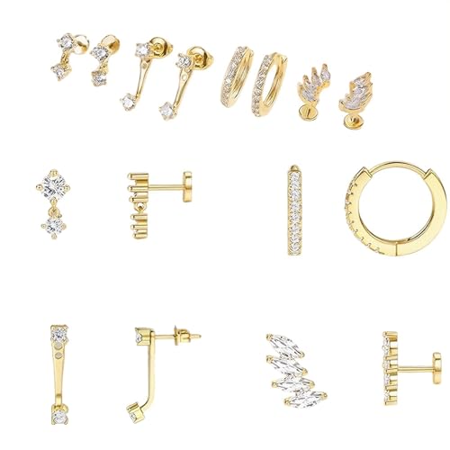 FDEETY 4 Pares Pendientes Oro Circonita Brillante Aros Pequeños Cristal Elegantes Joyas Mujer Conjunto Variado Aretes Minimalistas Lujo