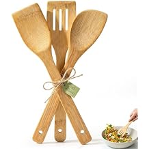 HANSGO Bamboo Wooden Spoons for Cooking, 6PCS Non-Stick Kitchen Utensils Set, Natural and Durable Wooden Spatula for Nonstick Cookware, Apartment Essentials