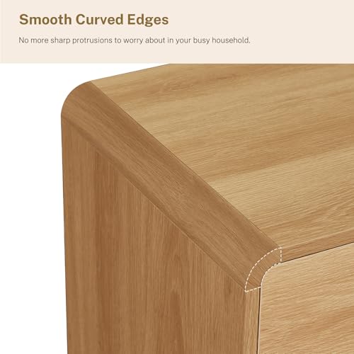 Image of TEENFON 9 Drawer Dresser for Bedroom, 63 inch Wide Dressers & Chest of Drawers with Curved Profile Design, Wood Closet Storage Dressers Organizer for Bedroom, Living Room, Natural