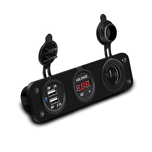 OurLeeme 12V cigarrillo dual USB encendedor del coche adaptador cargador con VoltAmetro Digital Display