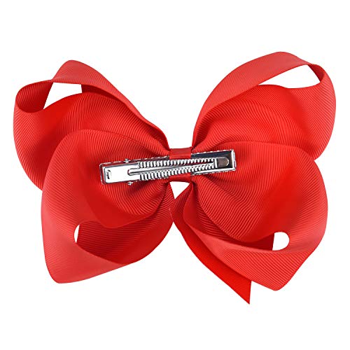 Deeka 2 Pcs 6" Big Hand-Made Grosgrain Ribbon Solid Color Hair Bows Alligator Clips Hair Accessories For Little Teen Toddler Girls Kids Set Of 2 -Red #TOP2