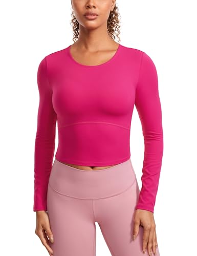 CRZ YOGA Butterluxe Womens Long Sleeve Crop Yoga Shirts Slim Fit Cropped Workout Tops Athletic Casual Basic Tight Shirt